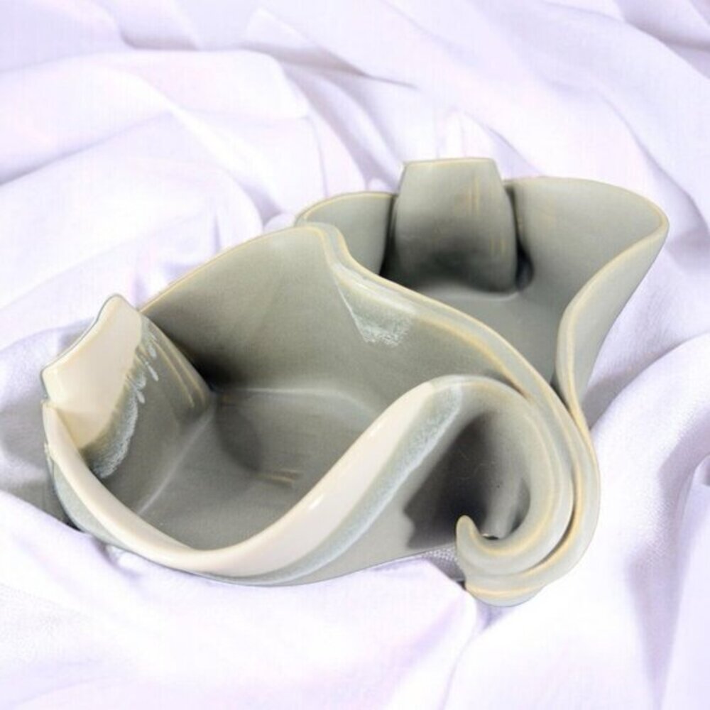 HILBORN Canada Art Pottery Chip And‎ Dip Salsa Double Bowl Dish Signed W Spoons